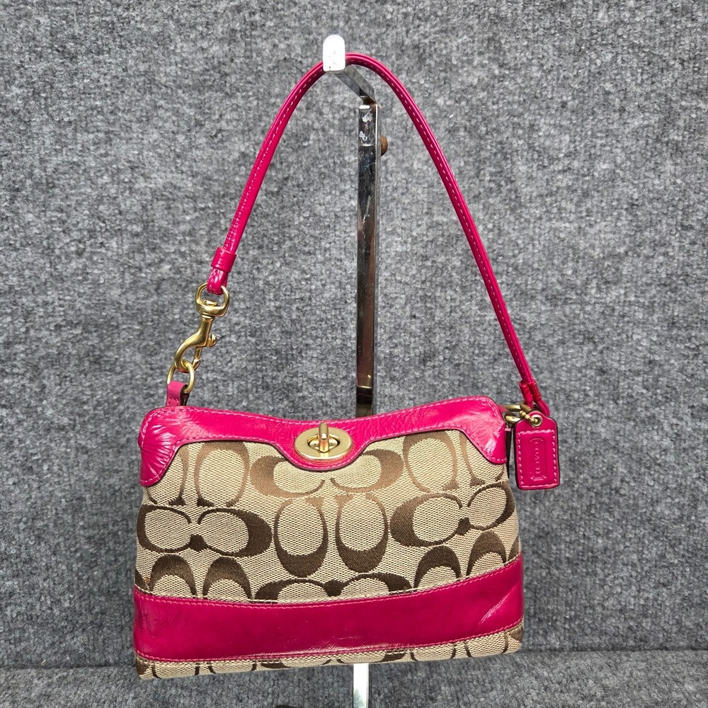 Coach Signature Logo Wristlet Pink Patent Leather Turn Lock 41756 Hang Tag y2K